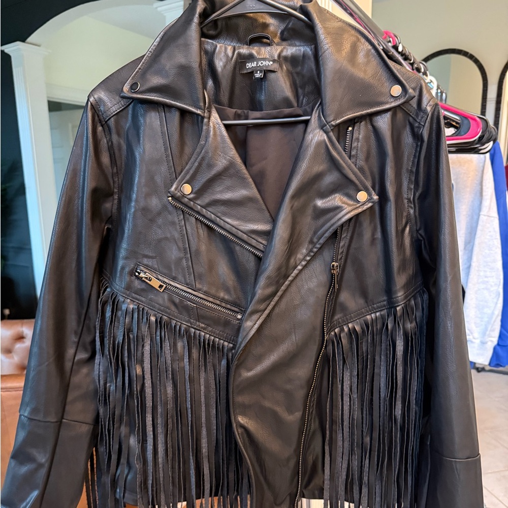 Dear John Black Leather Fringe Jacket